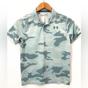 Under Armour Heatgear Camo Green Golf Polo Boy’s Size Medium Logo Sport